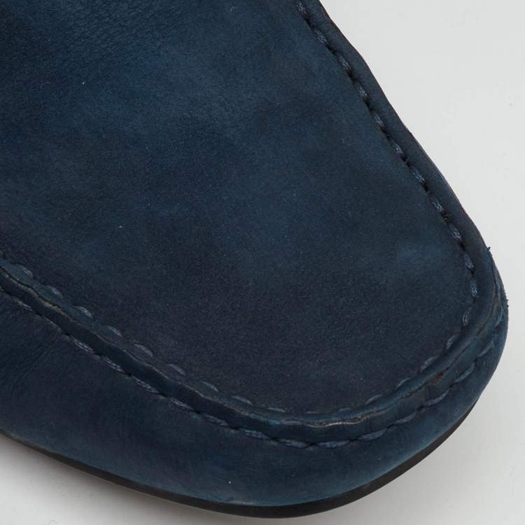 Pre Owned Tod's Navy Blue Nubuck Leather Slip On Loafers Size 45