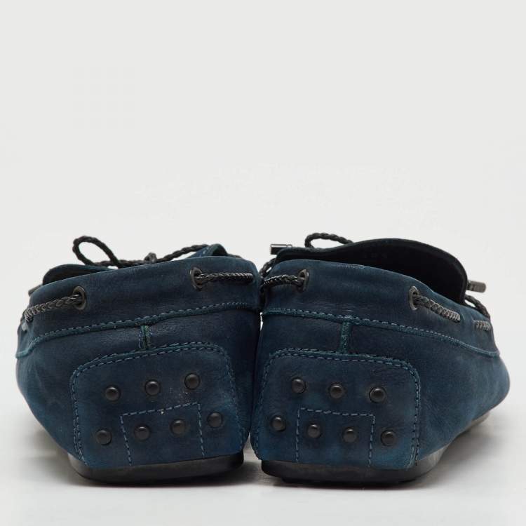 Pre Owned Tod's Navy Blue Nubuck Leather Slip On Loafers Size 45