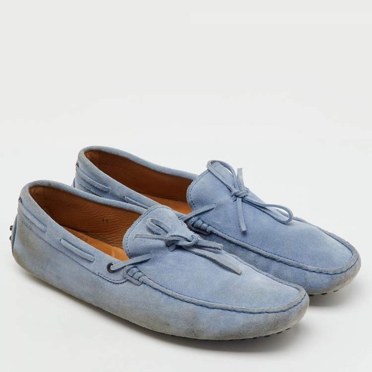 Pre Owned Tod's Blue Suede Slip On Loafers Size 45