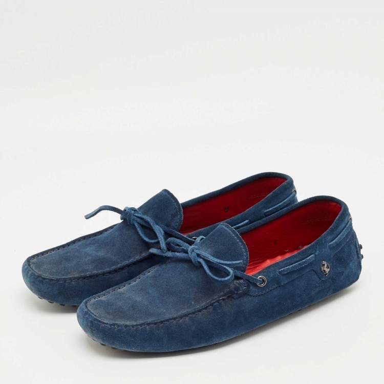 Pre Owned Tod's Blue Suede Bow Slip On Loafers Size 42