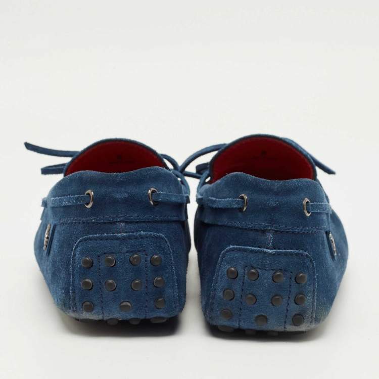 Pre Owned Tod's Blue Suede Bow Slip On Loafers Size 42