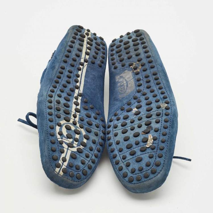 Pre Owned Tod's Blue Suede Bow Slip On Loafers Size 42