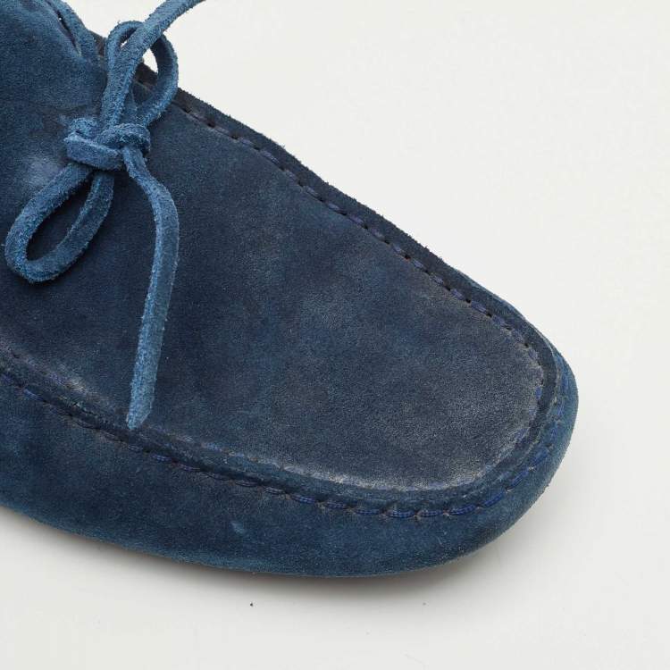 Pre Owned Tod's Blue Suede Bow Slip On Loafers Size 42