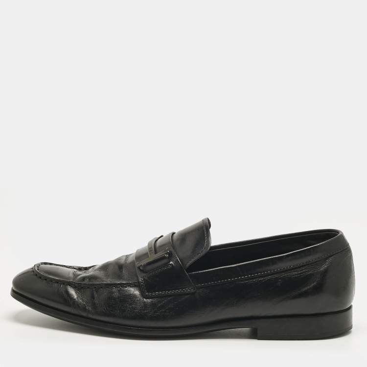 Pre Owned Tod's Black Leather Slip On Penny Loafers Size 44.5