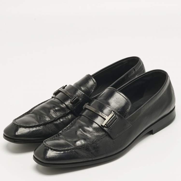 Pre Owned Tod's Black Leather Slip On Penny Loafers Size 44.5