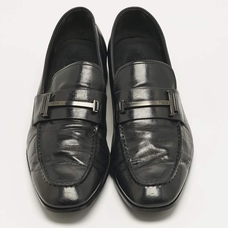 Pre Owned Tod's Black Leather Slip On Penny Loafers Size 44.5
