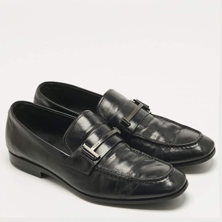 Pre Owned Tod's Black Leather Slip On Penny Loafers Size 44.5