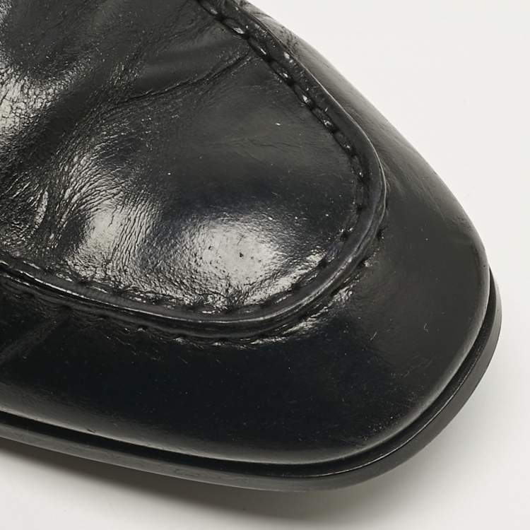 Pre Owned Tod's Black Leather Slip On Penny Loafers Size 44.5