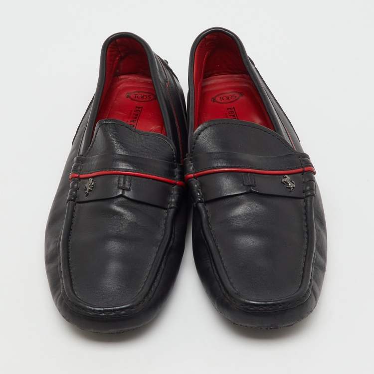 Pre Owned Tod's For Ferrari Black Leather Slip On Loafers Size 41