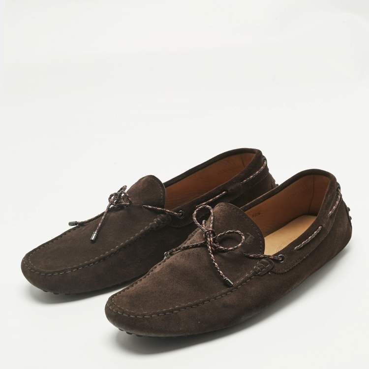 Pre Owned Tod's Brown Suede City Gommino Bow Loafers Size 45