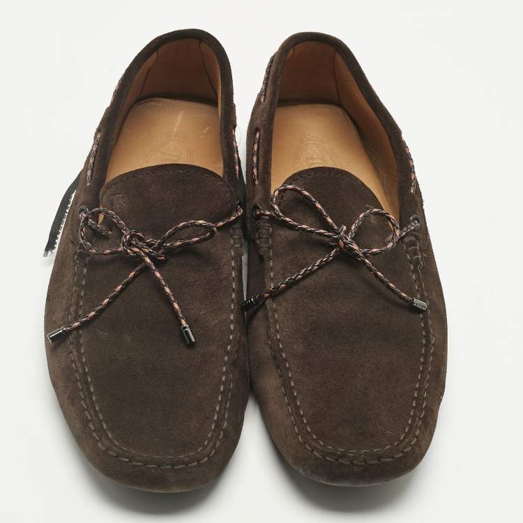 Pre Owned Tod's Brown Suede City Gommino Bow Loafers Size 45