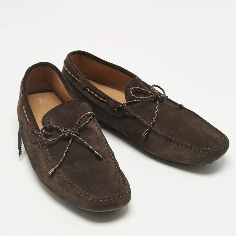 Pre Owned Tod's Brown Suede City Gommino Bow Loafers Size 45