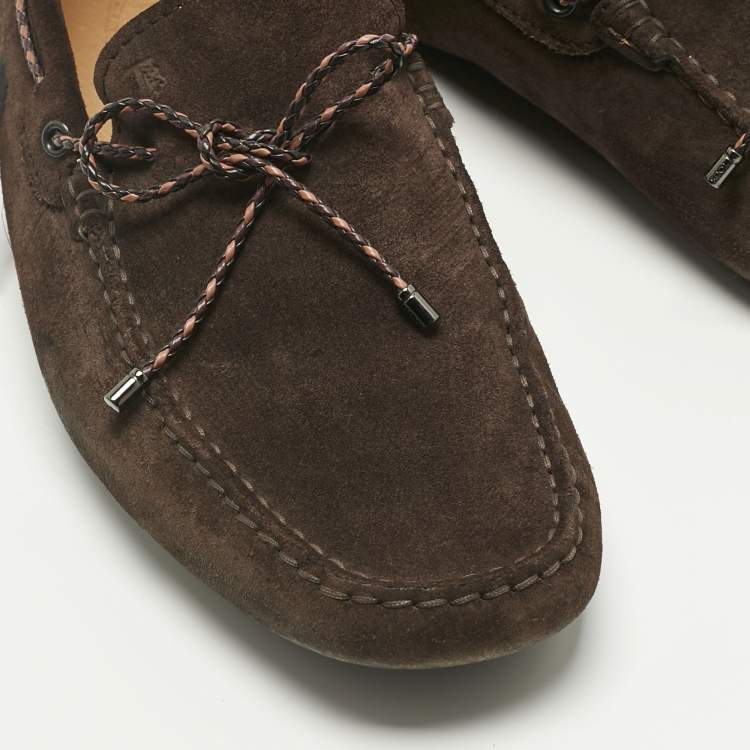 Pre Owned Tod's Brown Suede City Gommino Bow Loafers Size 45