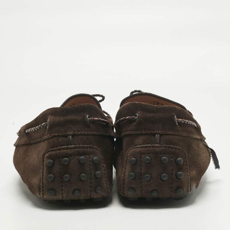 Pre Owned Tod's Brown Suede City Gommino Bow Loafers Size 45