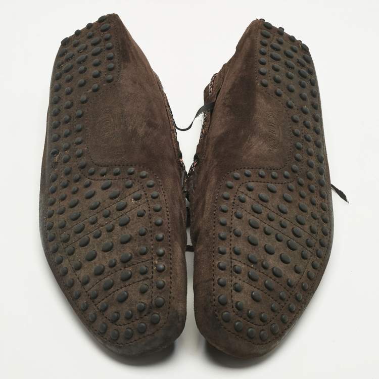 Pre Owned Tod's Brown Suede City Gommino Bow Loafers Size 45