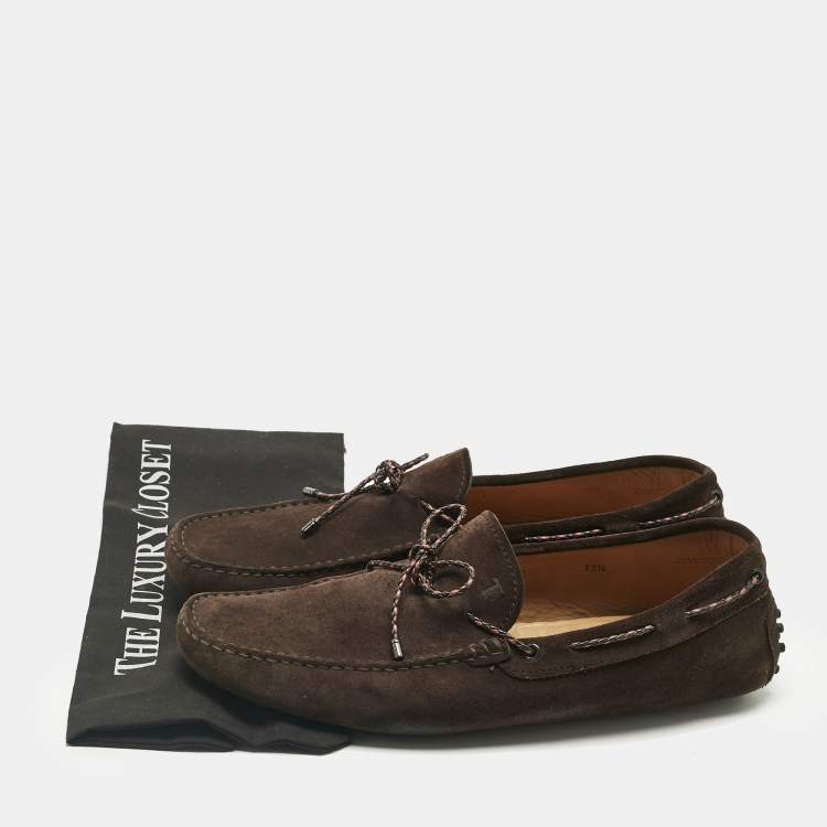 Pre Owned Tod's Brown Suede City Gommino Bow Loafers Size 45