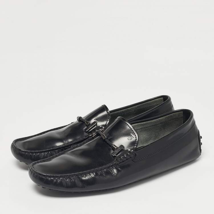 Pre Owned Tod's Black Leather Double T Loafers Size 45.5