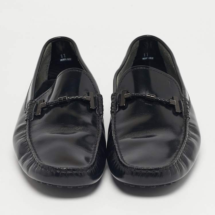 Pre Owned Tod's Black Leather Double T Loafers Size 45.5
