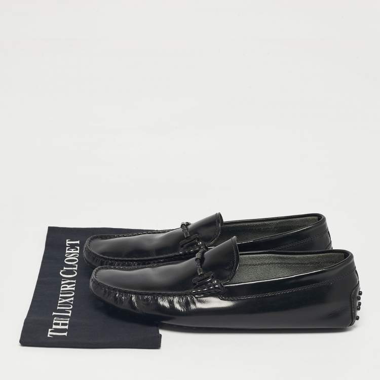 Pre Owned Tod's Black Leather Double T Loafers Size 45.5