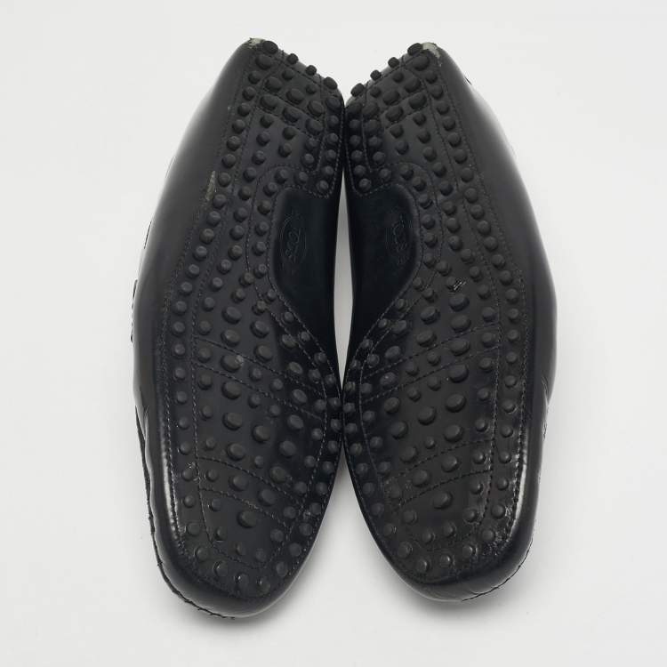 Pre Owned Tod's Black Leather Double T Loafers Size 45.5