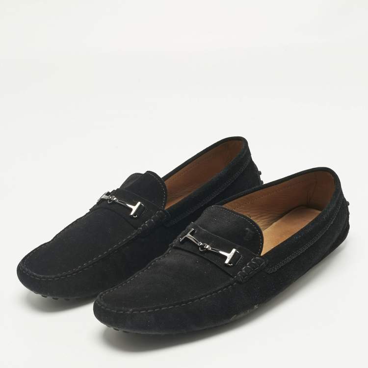 Pre Owned Tod's Black Suede Double T Loafers Size 46.5