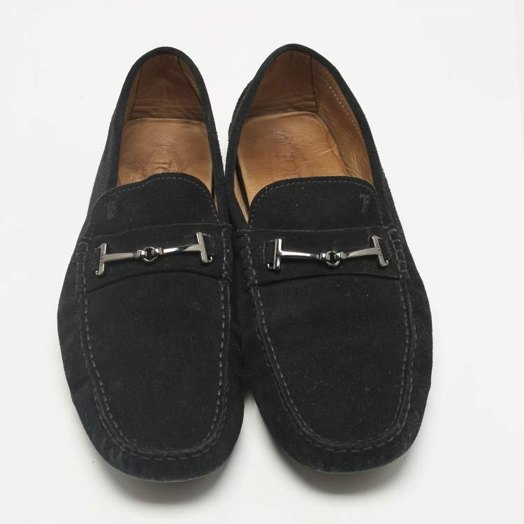 Pre Owned Tod's Black Suede Double T Loafers Size 46.5