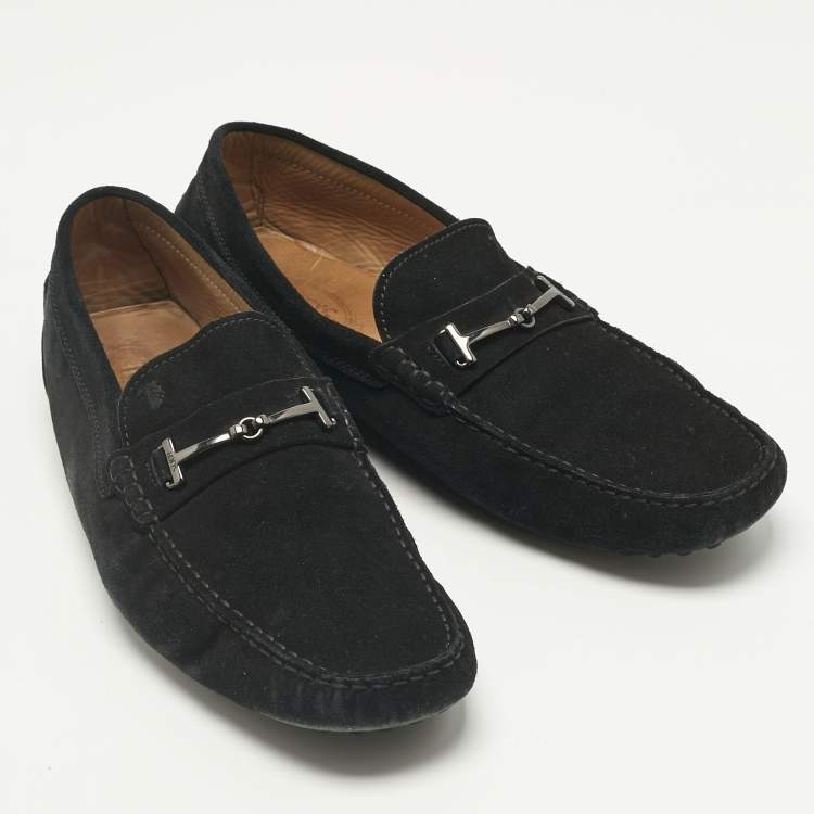 Pre Owned Tod's Black Suede Double T Loafers Size 46.5