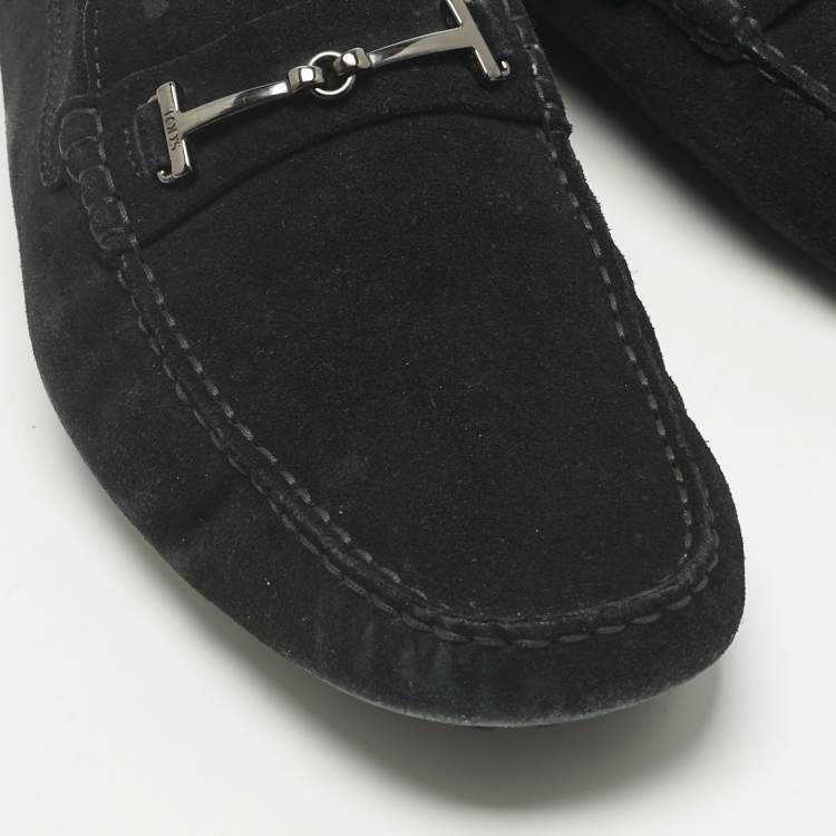 Pre Owned Tod's Black Suede Double T Loafers Size 46.5