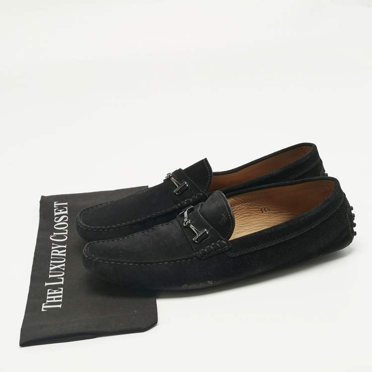 Pre Owned Tod's Black Suede Double T Loafers Size 46.5