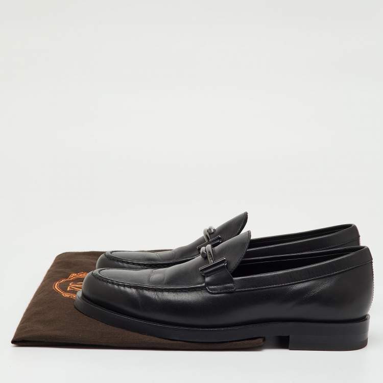 Pre Owned Tod's Black Leather Double T Slip On Loafers Size 38.5