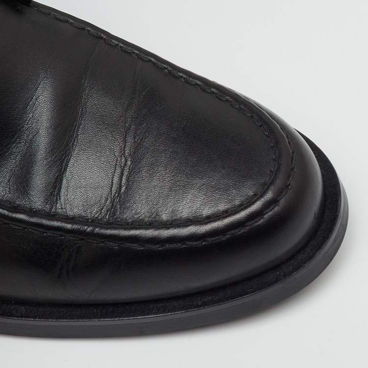 Pre Owned Tod's Black Leather Double T Slip On Loafers Size 38.5