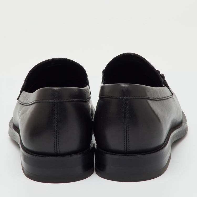 Pre Owned Tod's Black Leather Double T Slip On Loafers Size 38.5