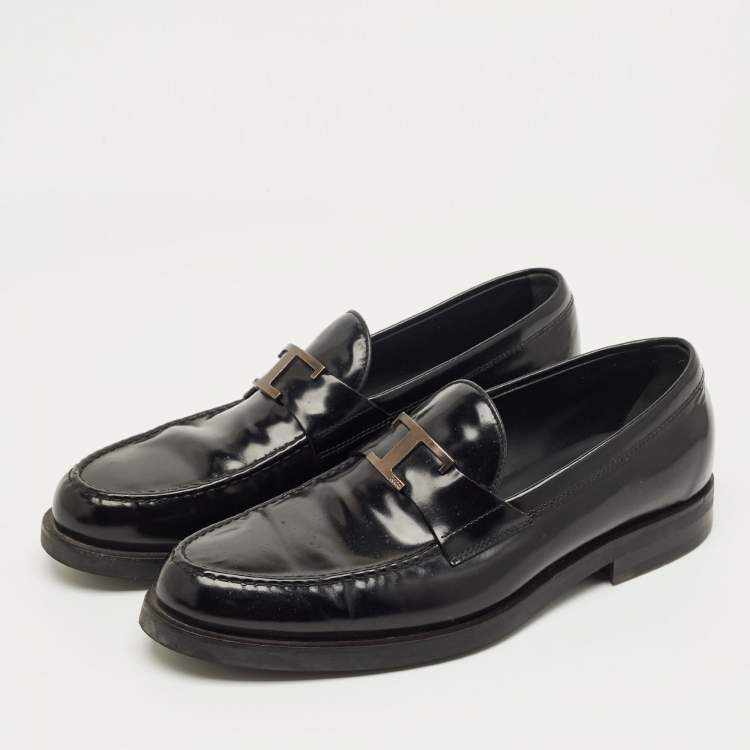 Pre Owned Tod's Black Leather T Timeless Penny Loafers Size 41.5