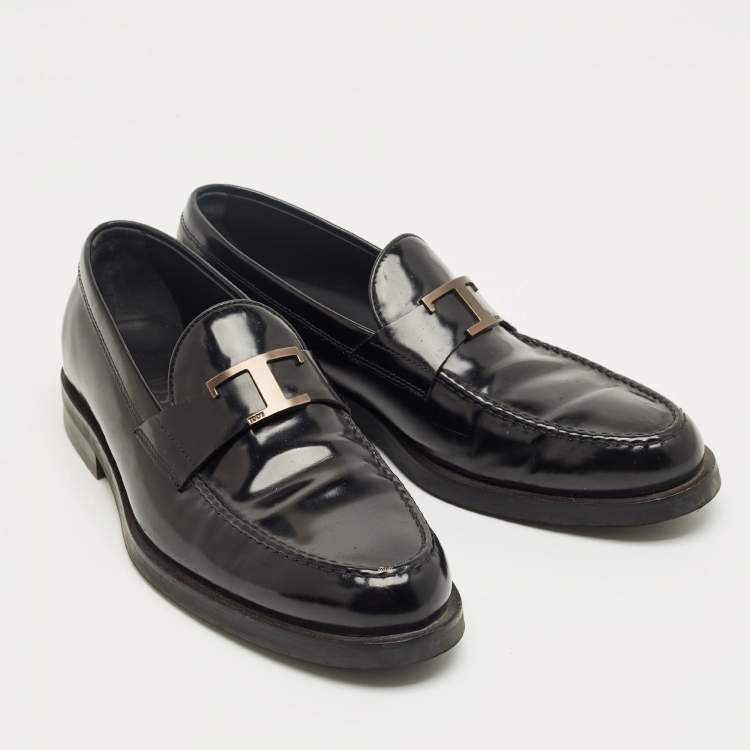 Pre Owned Tod's Black Leather T Timeless Penny Loafers Size 41.5