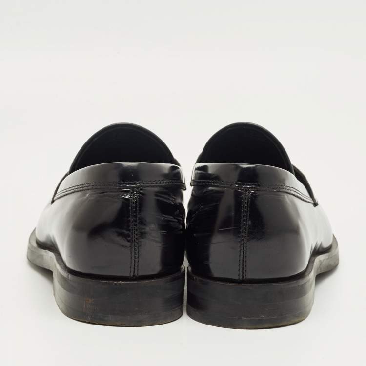 Pre Owned Tod's Black Leather T Timeless Penny Loafers Size 41.5