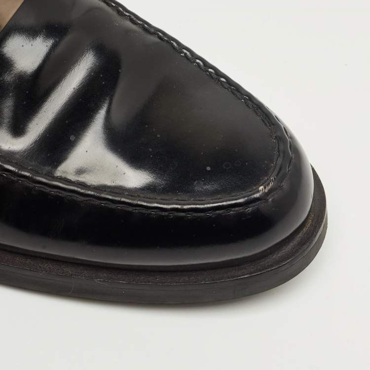 Pre Owned Tod's Black Leather T Timeless Penny Loafers Size 41.5
