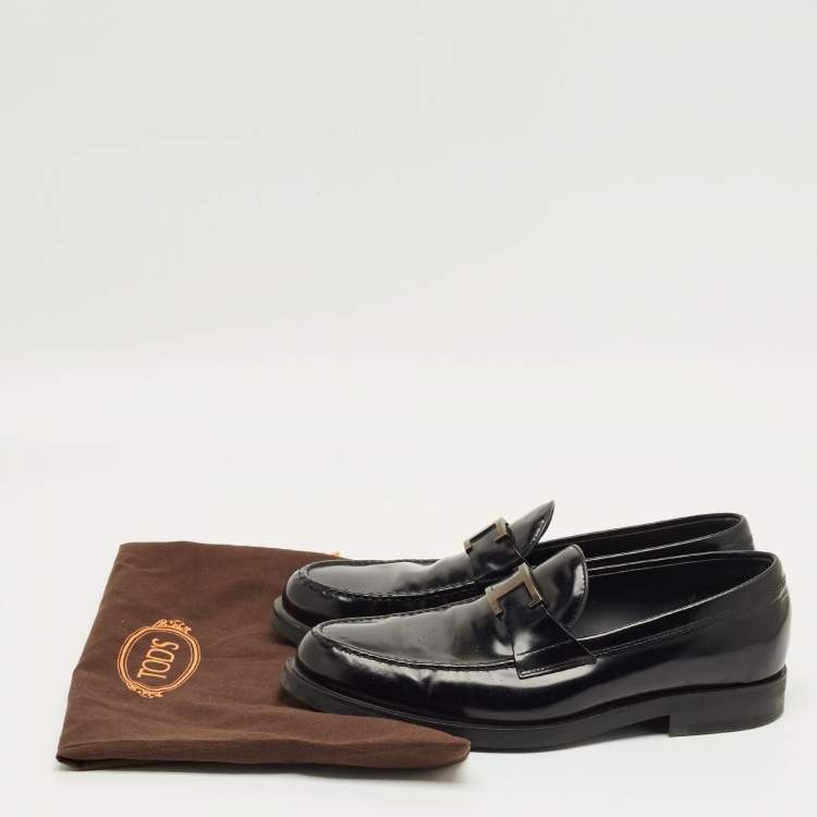Pre Owned Tod's Black Leather T Timeless Penny Loafers Size 41.5