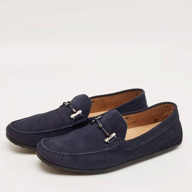 Pre Owned Tod's Navy Blue Suede Double T Loafers Size 44.5