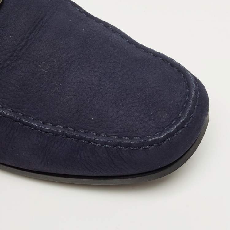 Pre Owned Tod's Navy Blue Suede Double T Loafers Size 44.5