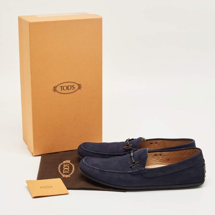 Pre Owned Tod's Navy Blue Suede Double T Loafers Size 44.5