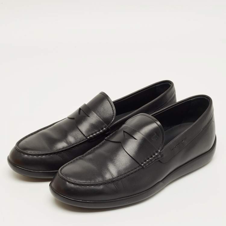 Pre Owned Tod's Black Leather Slip On Loafers Size 41
