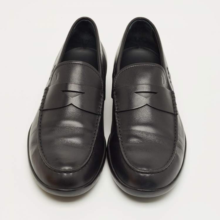 Pre Owned Tod's Black Leather Slip On Loafers Size 41