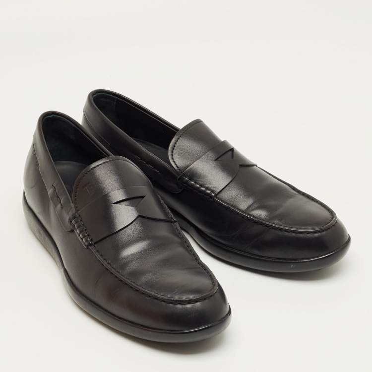 Pre Owned Tod's Black Leather Slip On Loafers Size 41