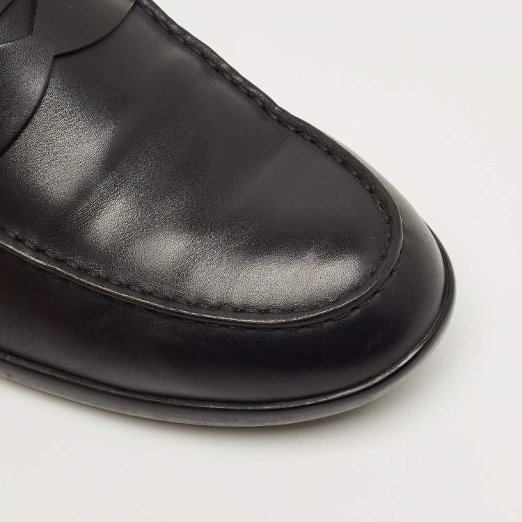 Pre Owned Tod's Black Leather Slip On Loafers Size 41