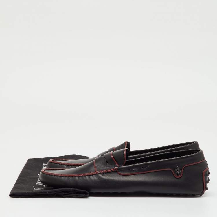 Pre Owned Tod’s For Ferrari Black Leather Gommino Driving Loafers Size 45