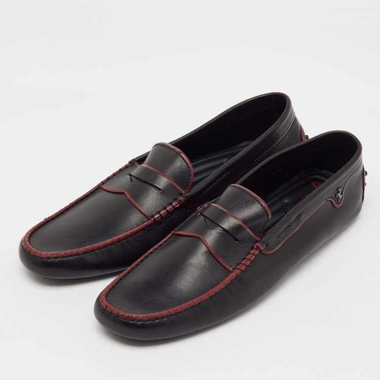 Pre Owned Tod’s For Ferrari Black Leather Gommino Driving Loafers Size 45