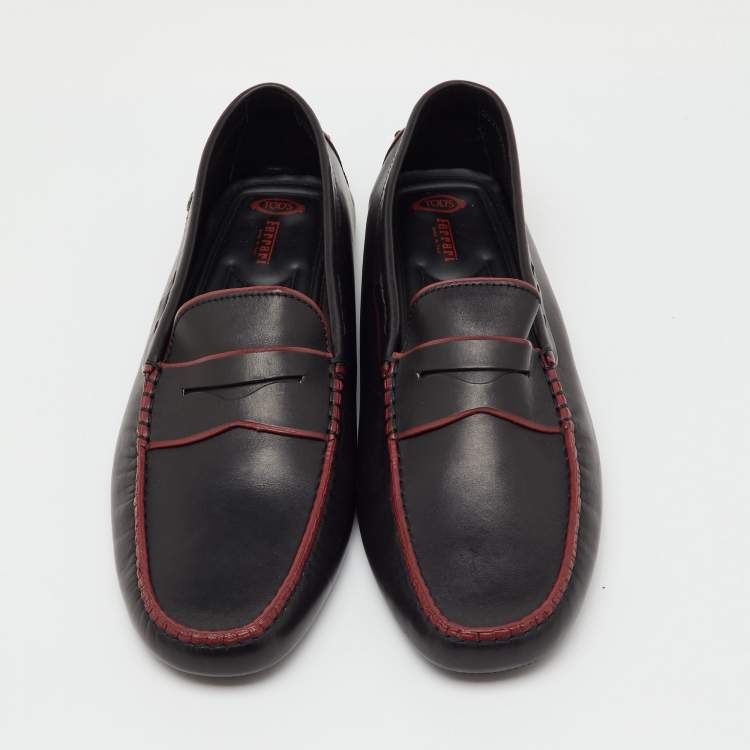 Pre Owned Tod’s For Ferrari Black Leather Gommino Driving Loafers Size 45