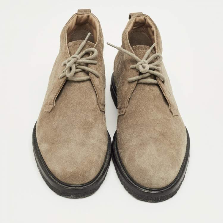 Pre Owned Tod's Grey Suede Lace Up Ankle Length Boots Size 41