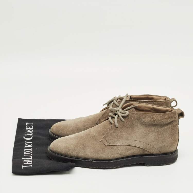 Pre Owned Tod's Grey Suede Lace Up Ankle Length Boots Size 41
