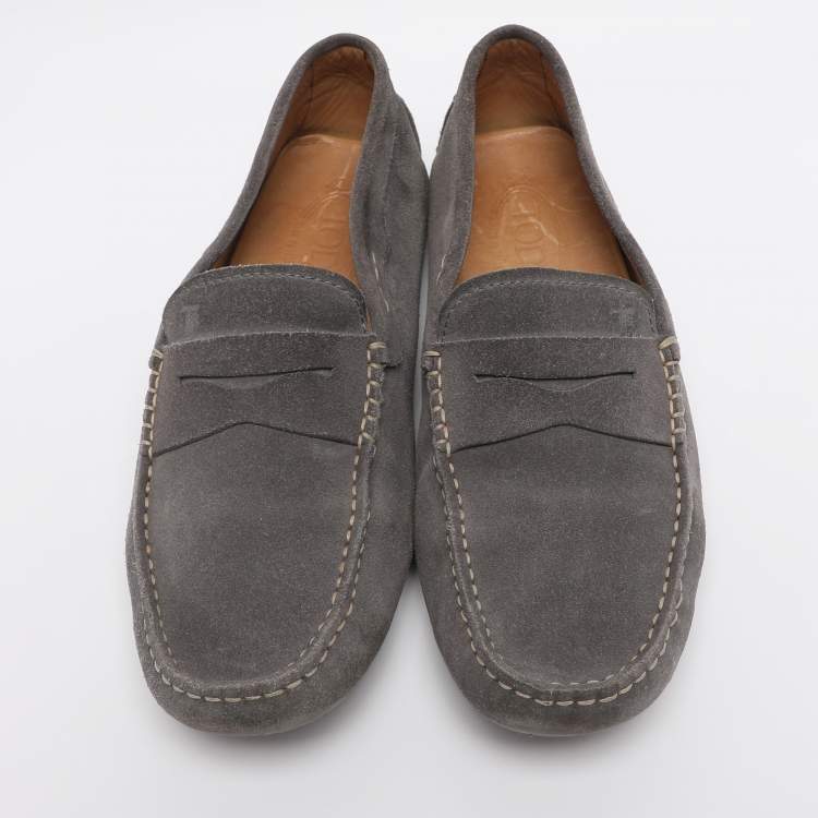 Pre Owned Tod's for Ferrari Grey Suede Loafers Size 41